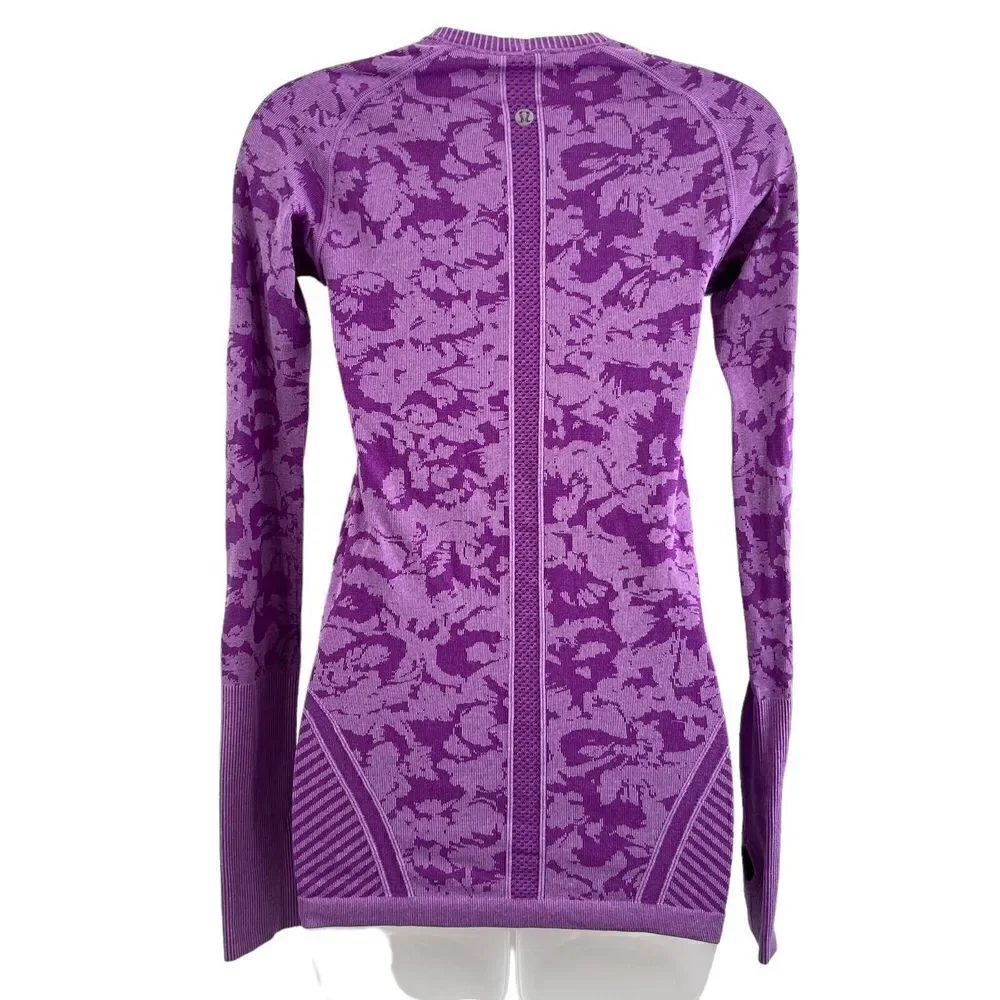 Lululemon Swiftly Tech Long Sleeve Top Women's Size 4 Purple Camo Running Yoga